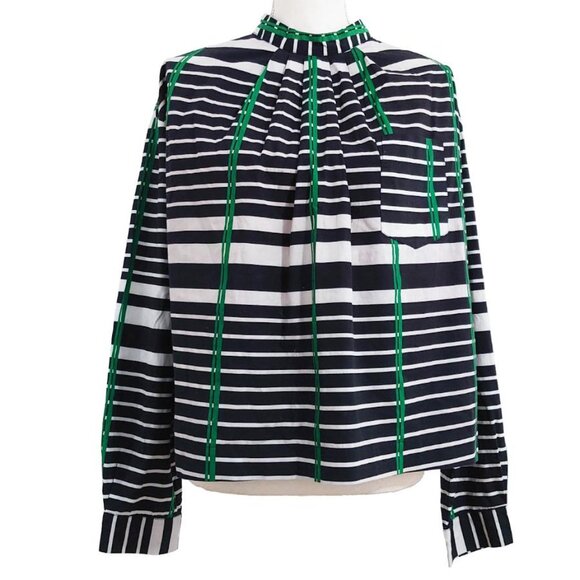 Du Paradis Zoe Mock Neck Top in Geo Stripe - Picture 2 of 7